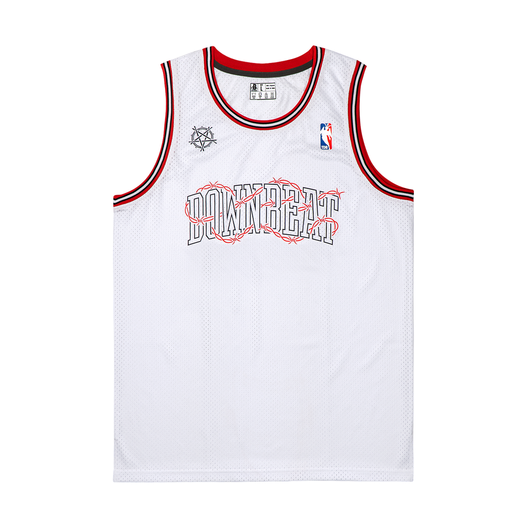 VARSITY BARBWIRE BASKETBALL JERSEY (WHITE/RED)